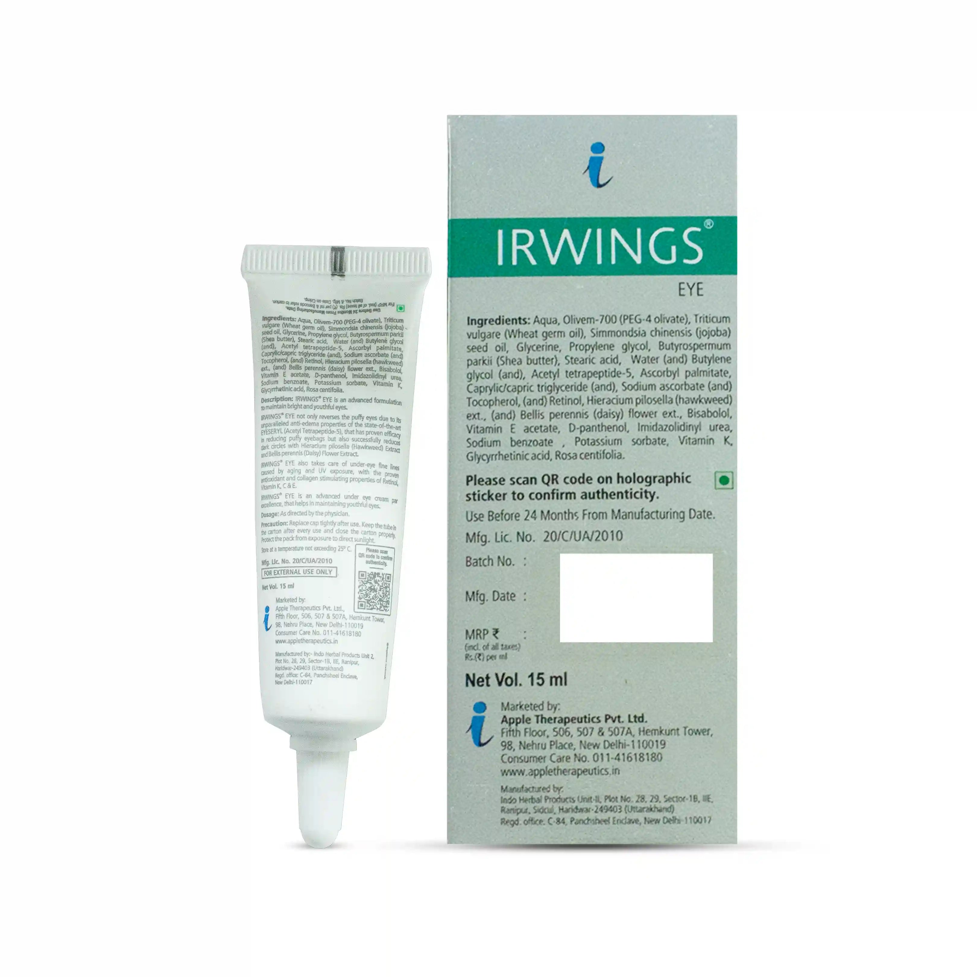 Irwings under eye cream back image